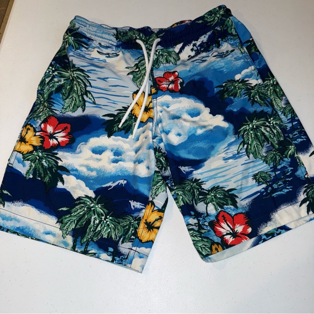 GAP 10" Pool Swim Board Shorts Mens Sz Small Hawaiian Blue Floral Resort Pockets